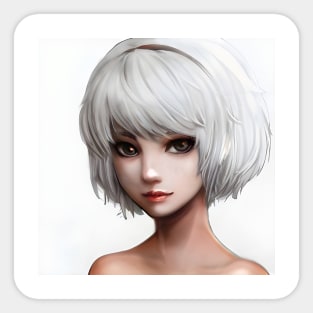White Hair Anime Girl Sticker